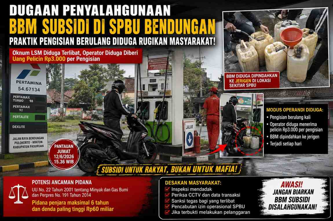 Dugaan Penyalahgunaan BBM Subsidi di SPBU Bendungan Disorot, Praktik Pengisian Berulang Diduga Rugikan Masyarakat